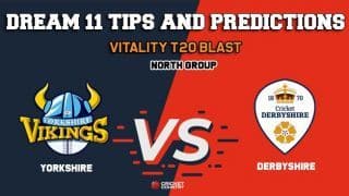 Dream11 Team Yorkshire vs Derbyshire North Group VITALITY T20 BLAST – Cricket Prediction Tips For Today’s T20 Match YOR vs DER at Chesterfield
